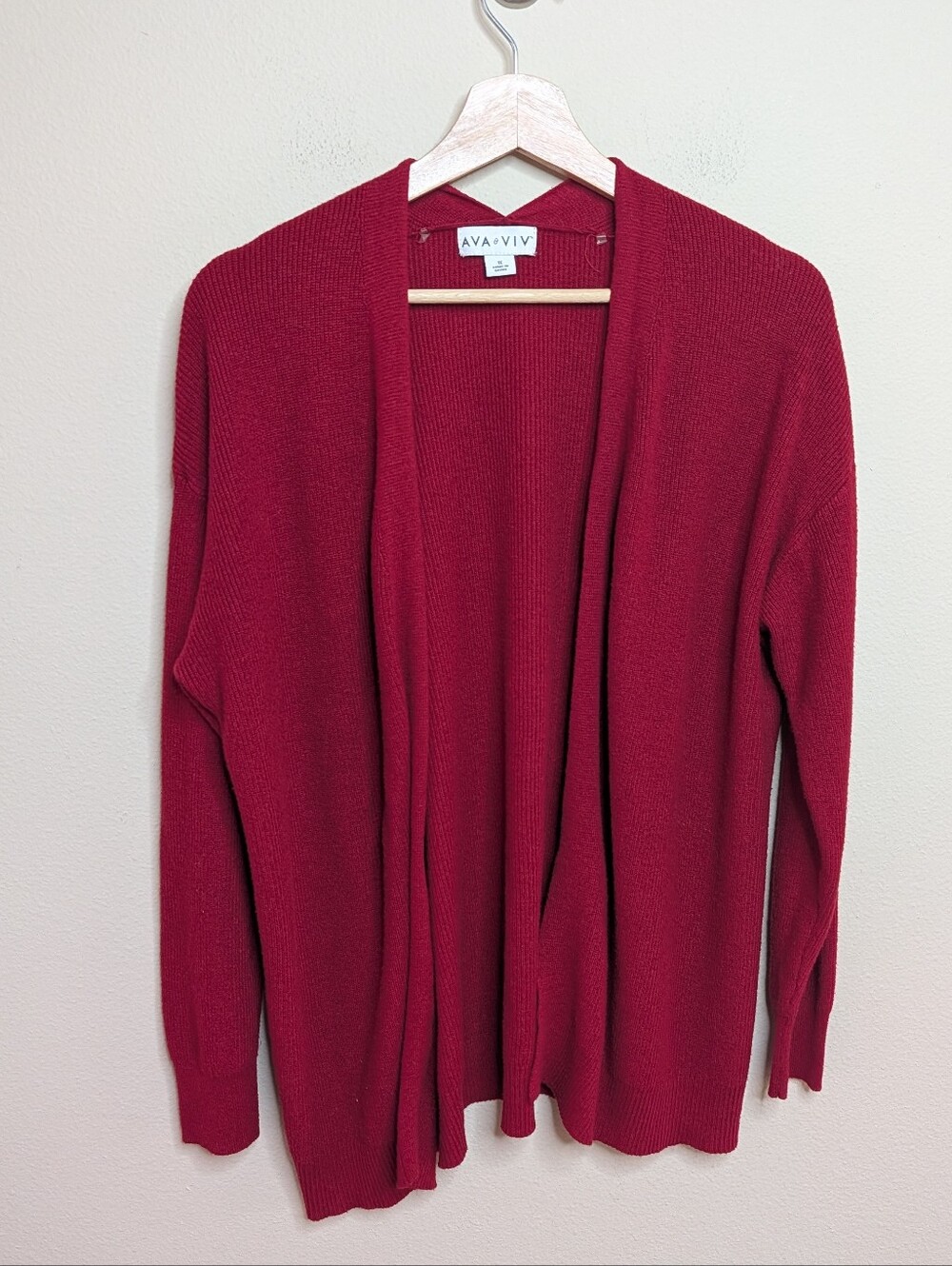 Ava & Viv Red Open Front Ribbed Cardigan Plus Size 1X